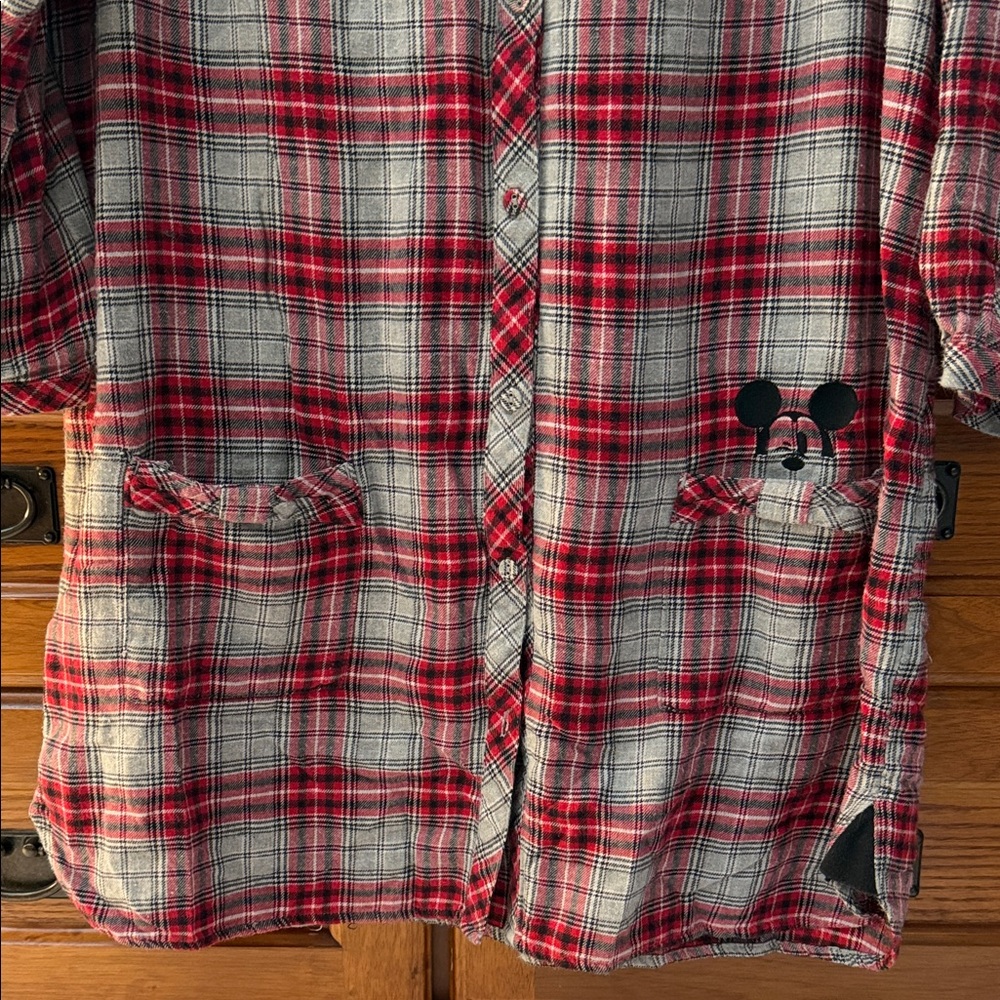 Disney Luxe Collection Plaid Flannel Pajama Nightgown Sleep Shirt Mickey Gown - Picture 4 of 9
